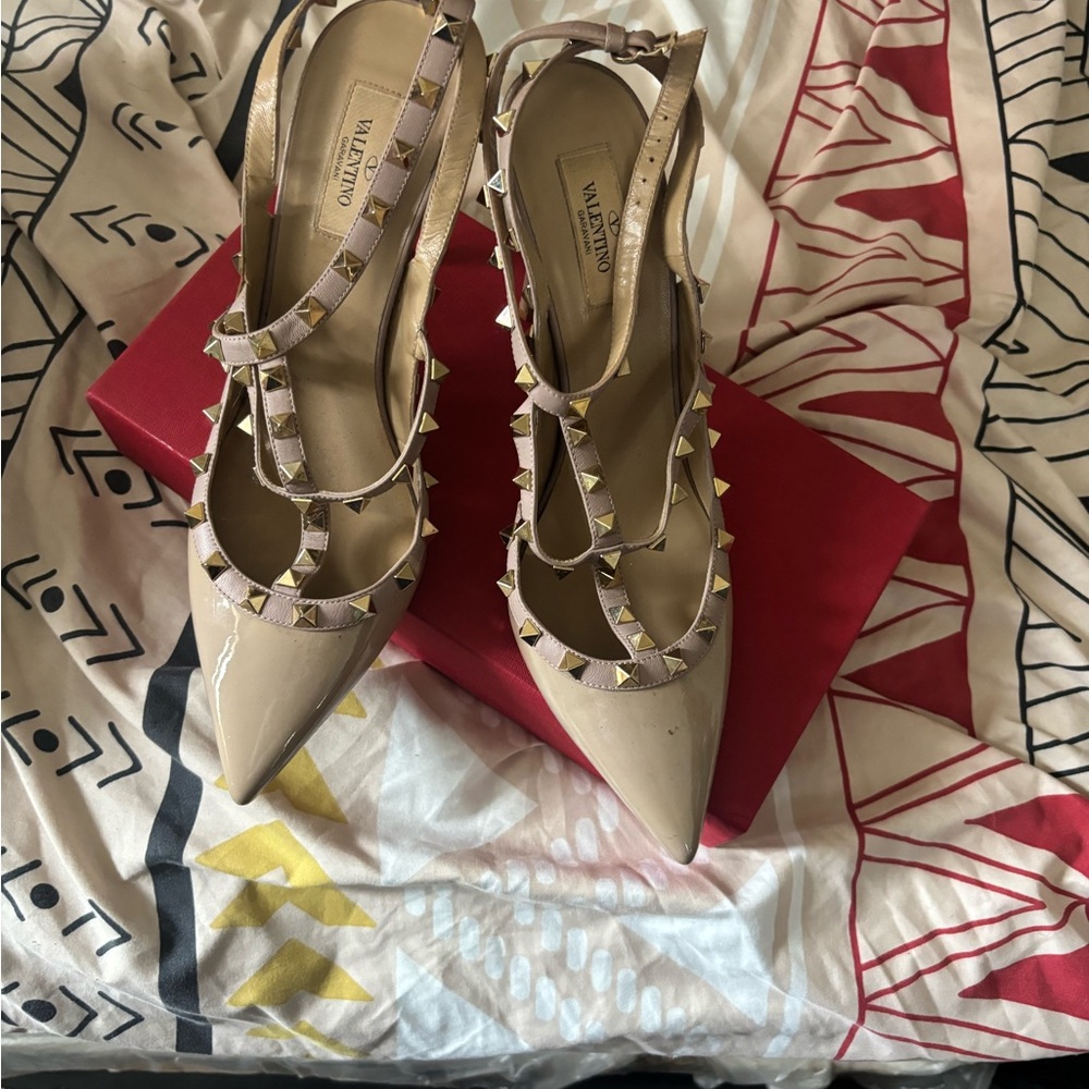 Valentino Beige Rockstud Slingback Pumps
